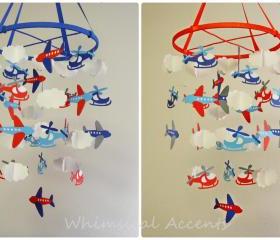Airplanes, Helicopters and Clouds Baby Mobile Inspired by the Land of Nod Come Fly with Me Bedding