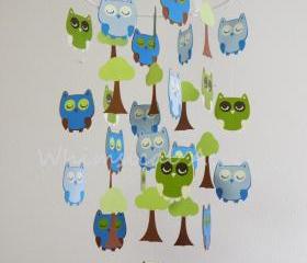 Sleep Tight Baby Owl Mobile in Green and Blues