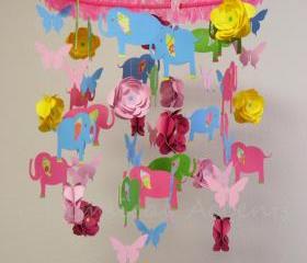Elephant, Flower and Butterfly Baby Mobile in Bright Colors