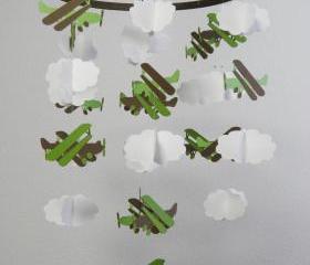 Biplane and Cloud Baby Paper Mobile in Greens