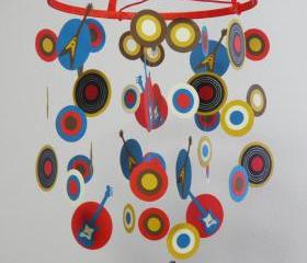 Electric Guitars and Records Baby Paper Mobile in Teal and Red