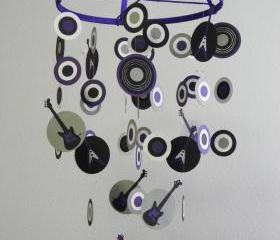 Electric Guitars and Records Baby Paper Mobile in Purple