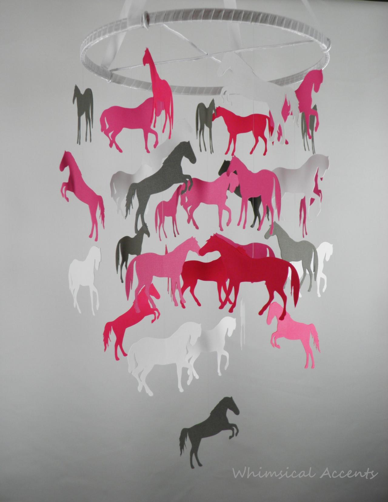 Horses Decorative Baby Nursery Mobile In Pinks And Gray on Luulla