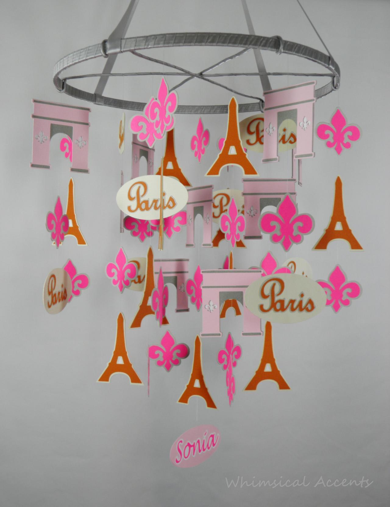 Parisian Chic Nursery Decorative Baby Mobile With Personalized Name