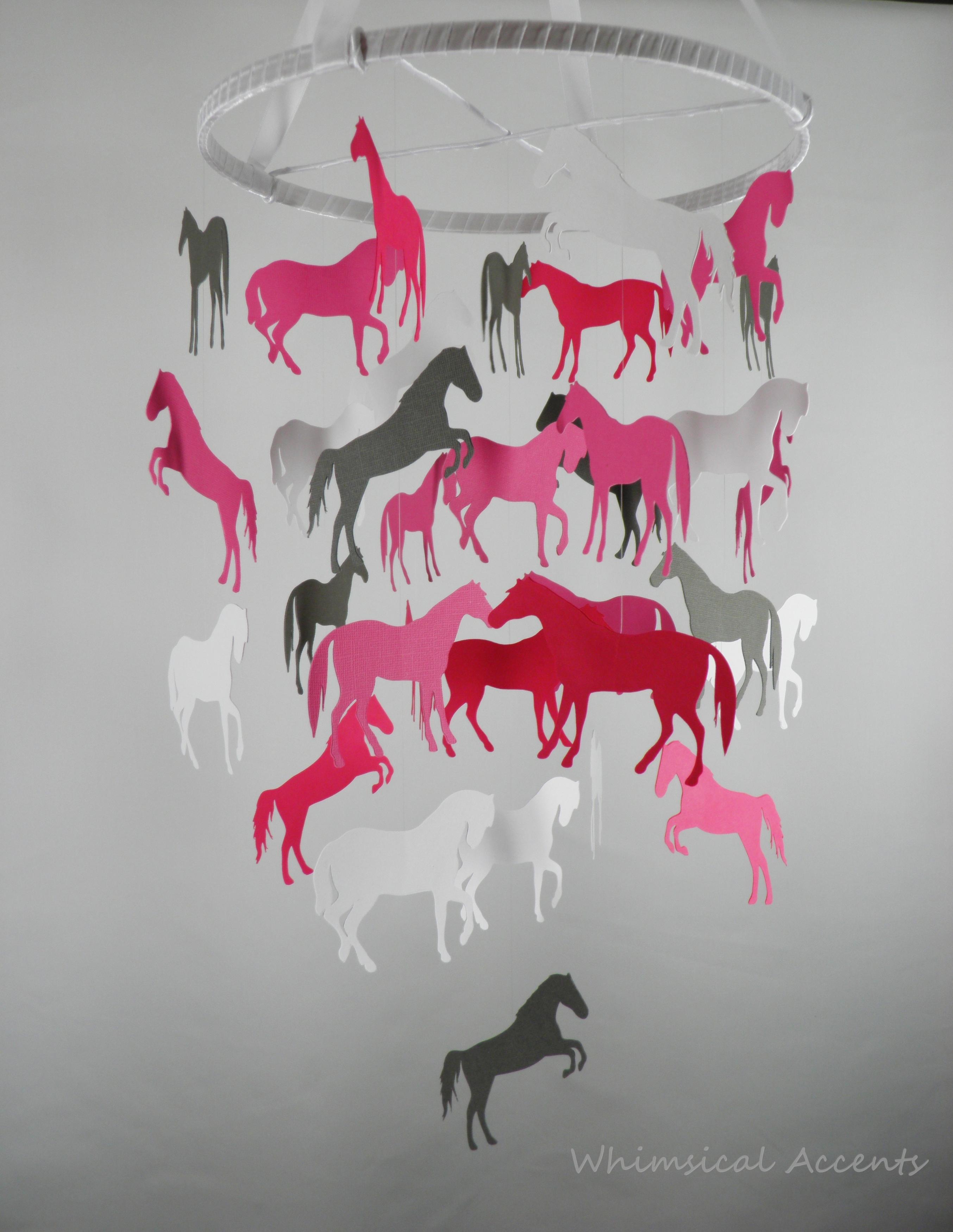 Horses Decorative Baby Nursery Mobile In Pinks And Gray on Luulla