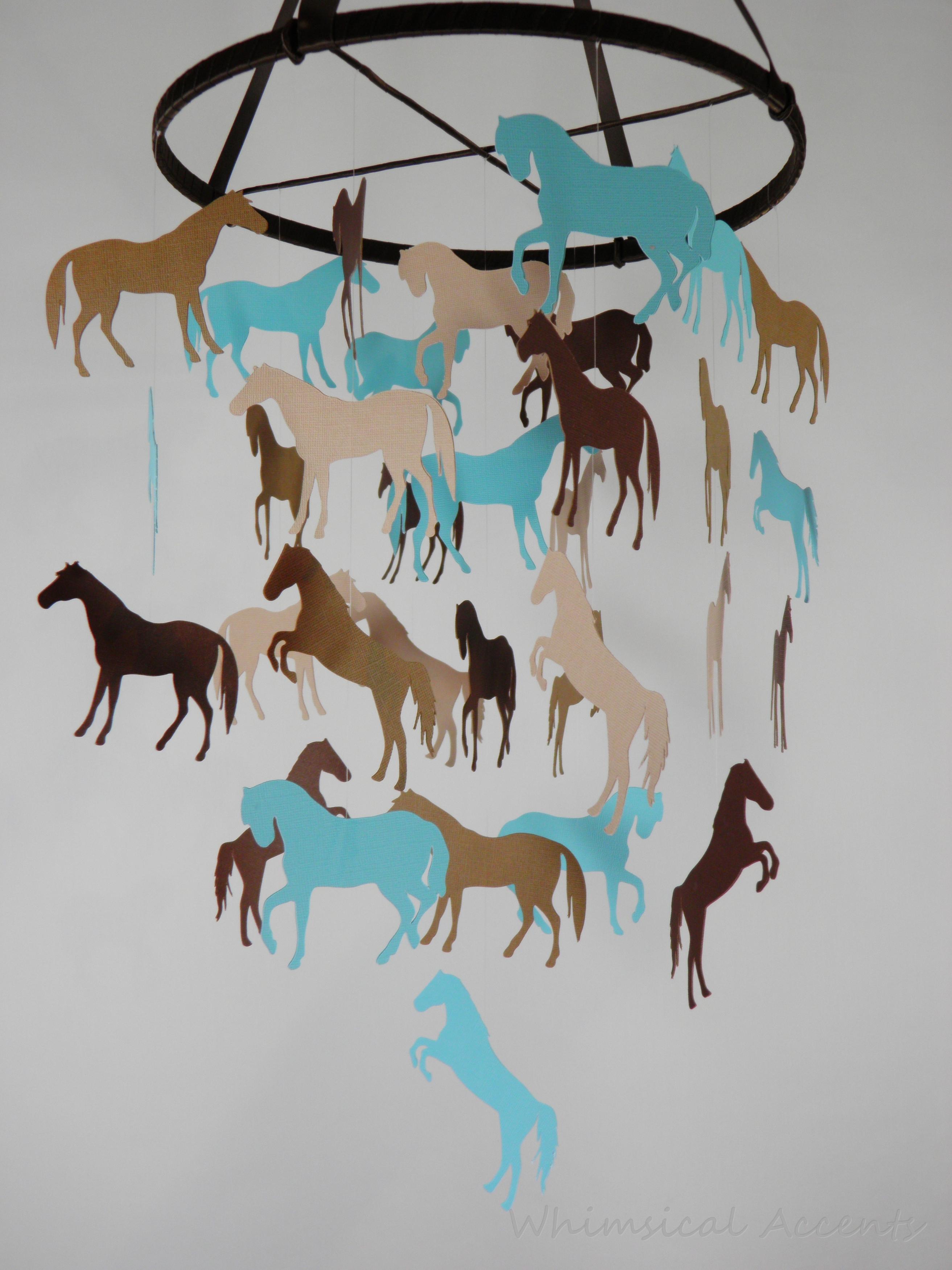Horse Nursery Decorative Mobile In Aqua Blue And Browns on Luulla
